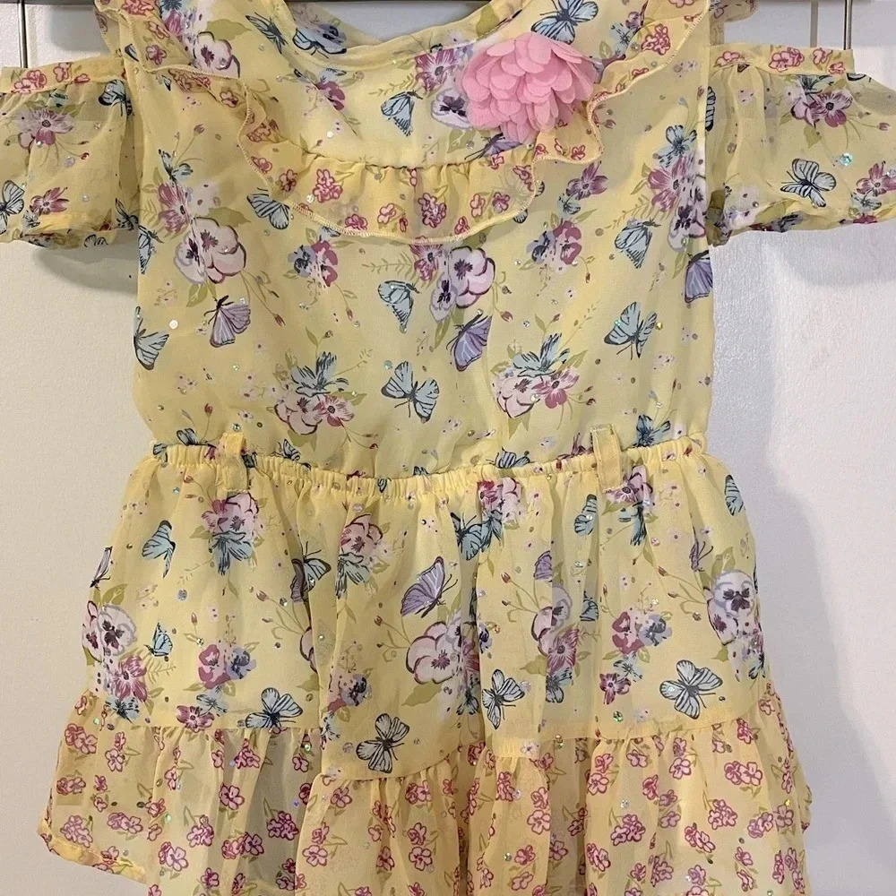 Little Las 2 piece Fancy set blouse and pants Yellow/Blue with Daisy Ruffles - Picture 4 of 15